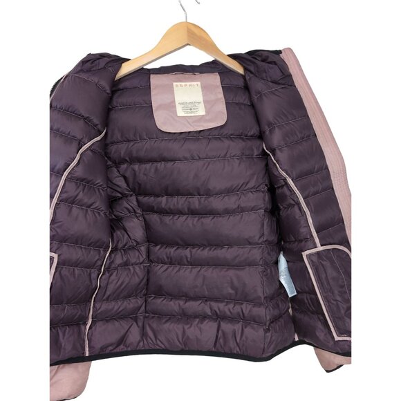 Esprit Down Puffer Jacket Womens 6 Pink Full Zip Hooded Lightweight Warm Winter - Picture 3 of 10